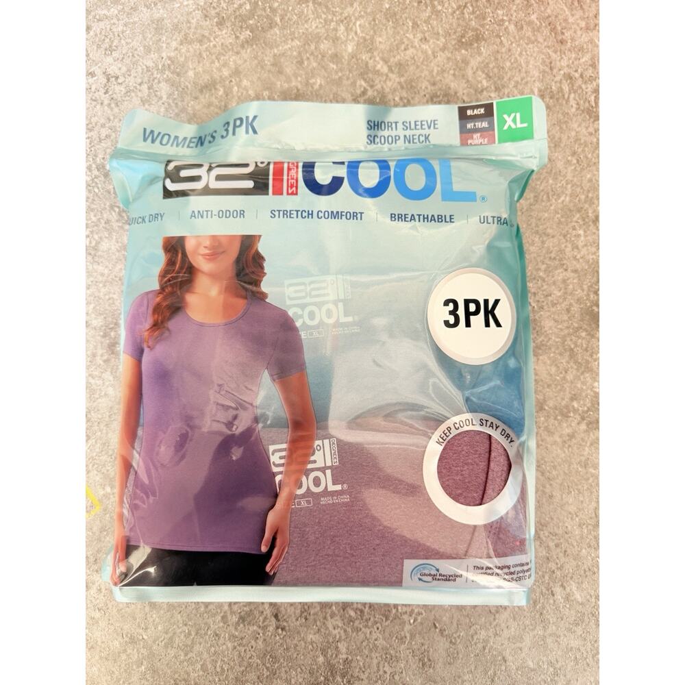 32 Degrees Ladies Cool Tees Short Sleeve Scoop Neck T‑Shirts 3‑Pack XL